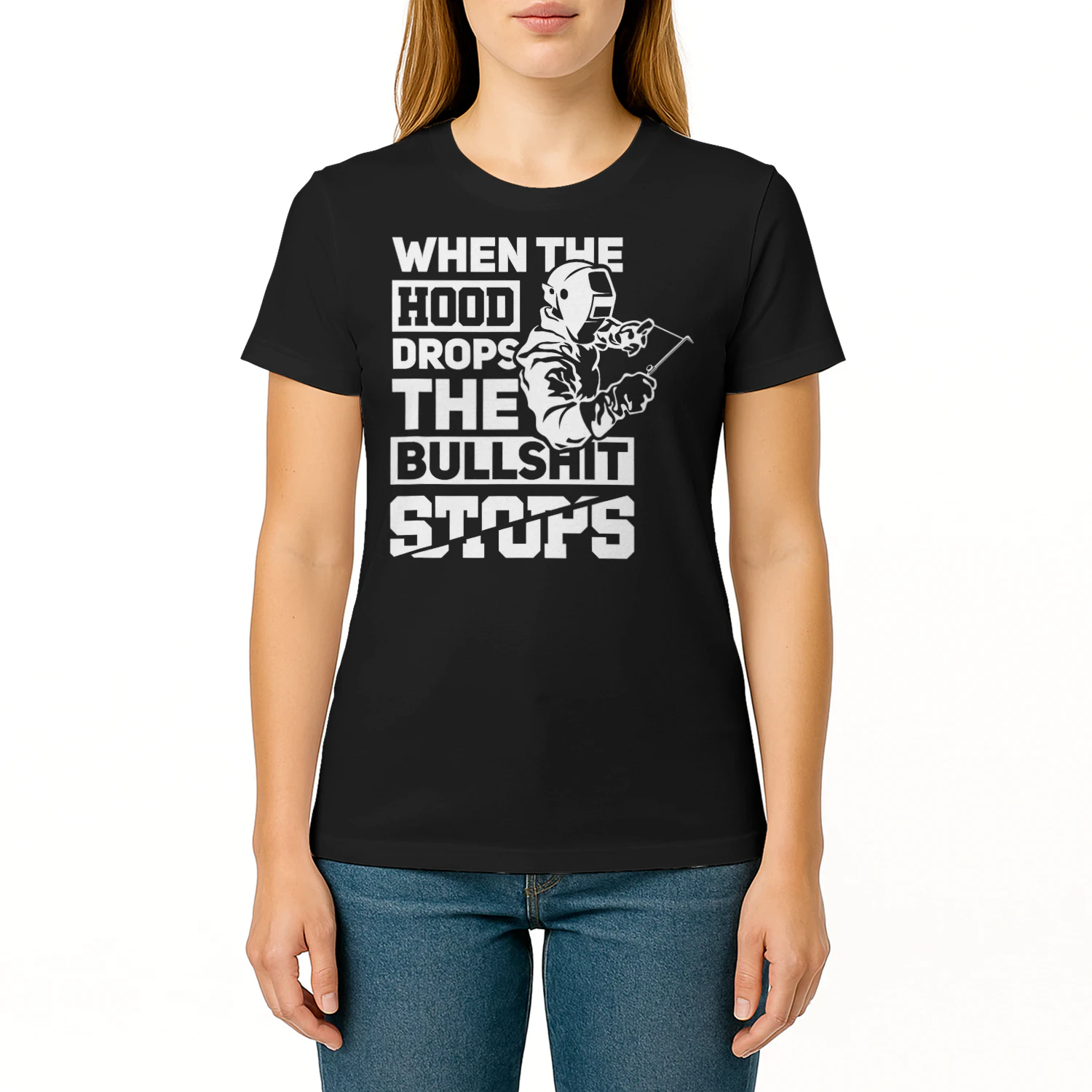 When The Hood Drops Funny Welder Gift Pipeliner Welding Welder T Shirt WED0377