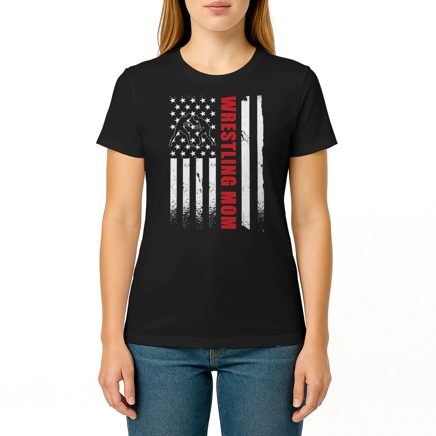 Wrestling Mom Apparel Mothers Day Us Flag Wrestling Mama Wrestling T Shirt WRT0529
