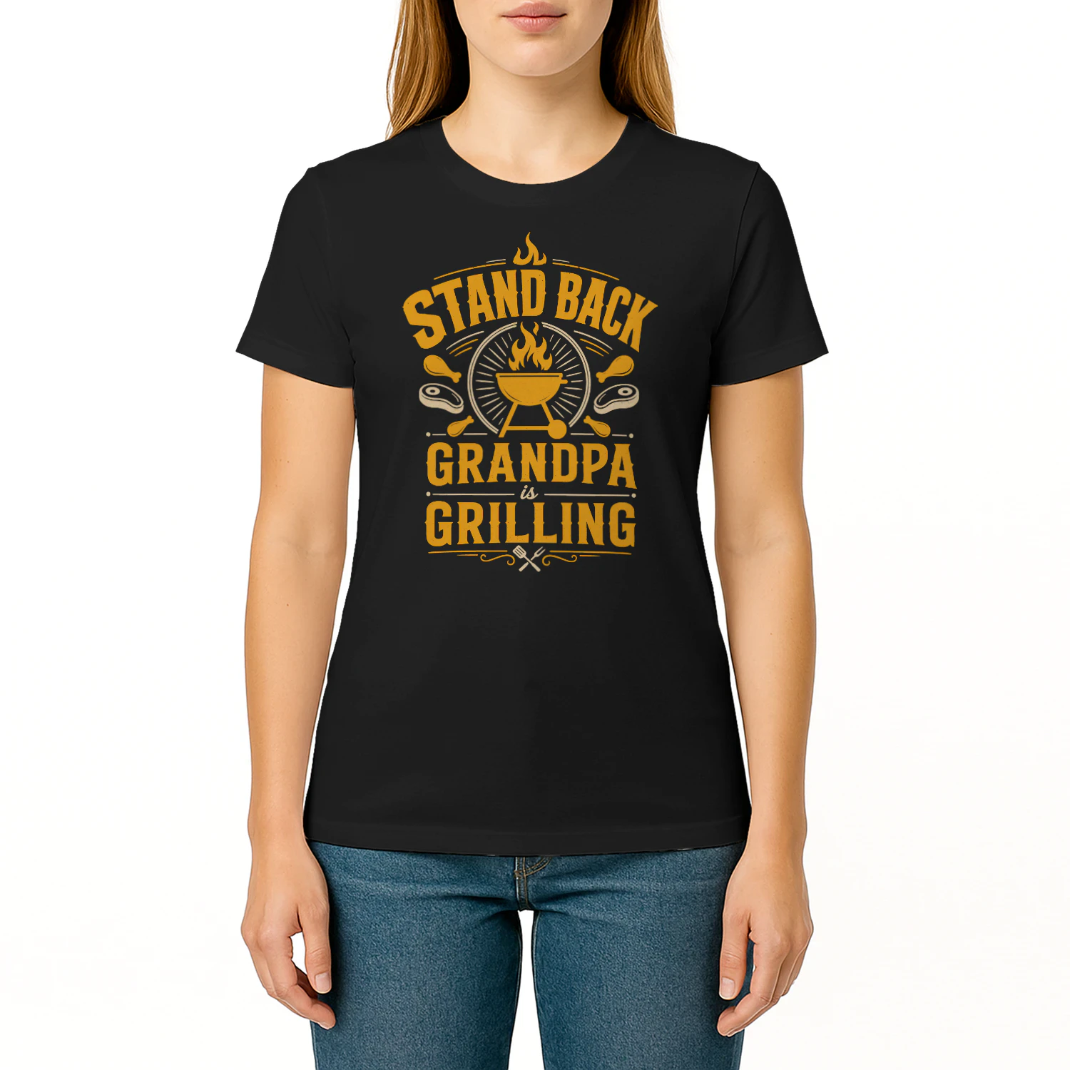 Stand Back Grandpa Is Grilling Retro Charcoal Grill Master BBQ T Shirt BBQ0024