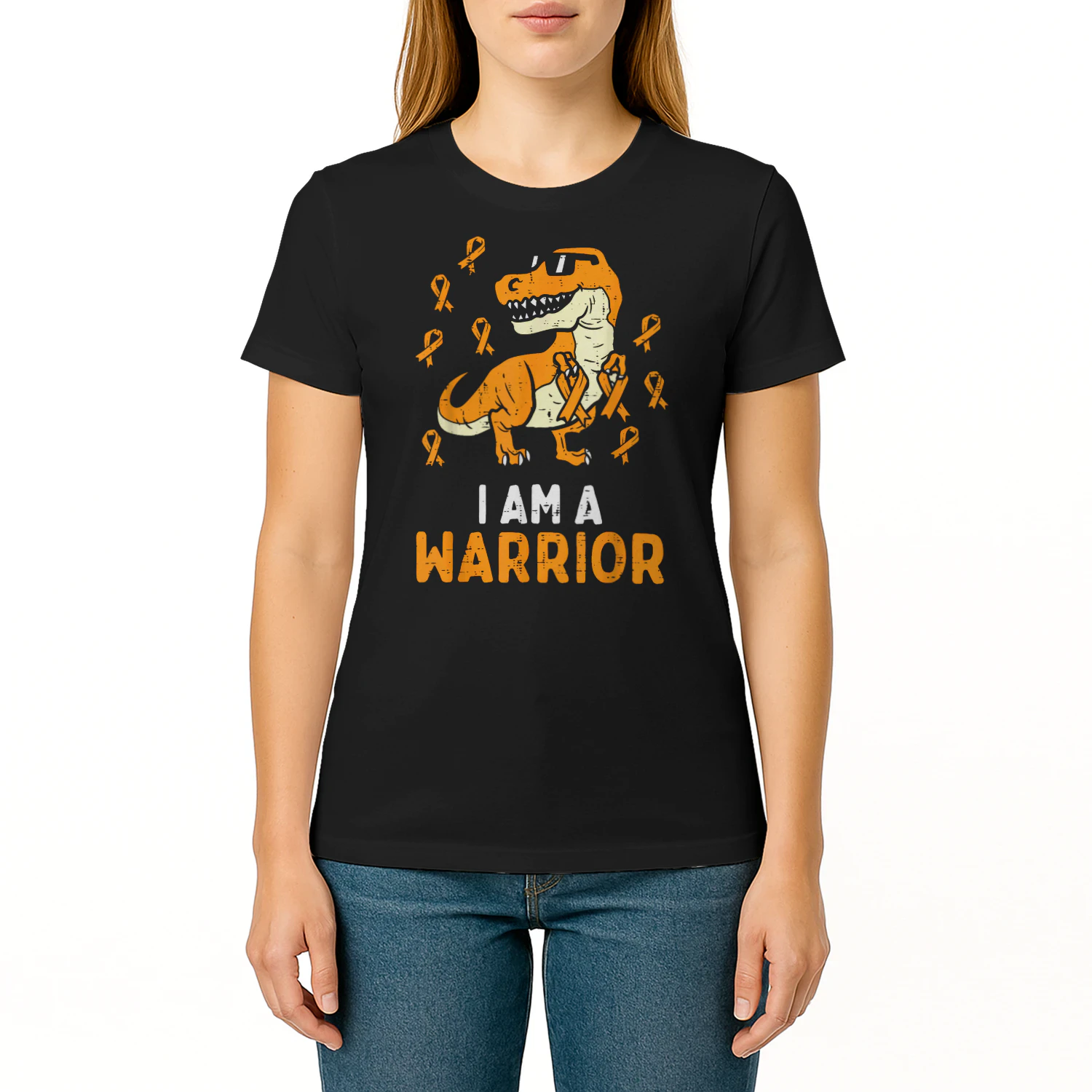 Trex Orange Ribbon Im A Warrior Leukemia Awareness Boys Kids T Shirt LEW0343