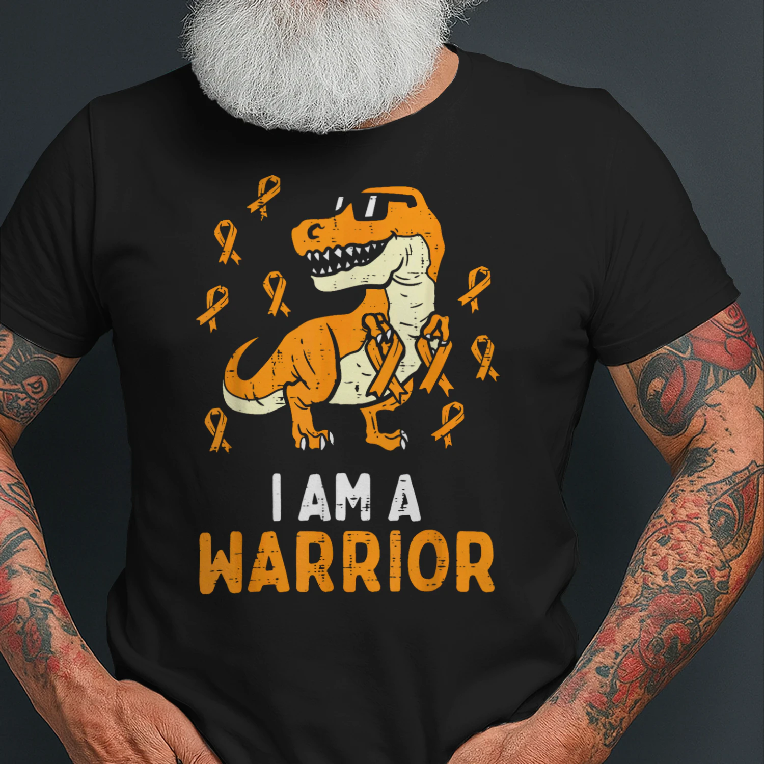 Trex Orange Ribbon Im A Warrior Leukemia Awareness Boys Kids T Shirt LEW0343