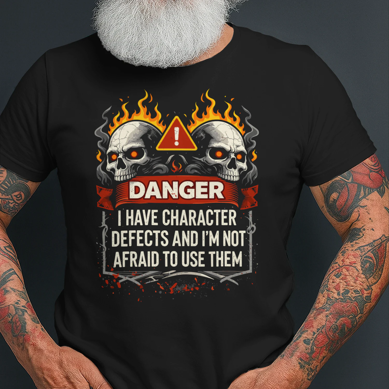 Character Defects Danger Skull Fire Recovery Humor Sobriety T Shirt SOB0052
