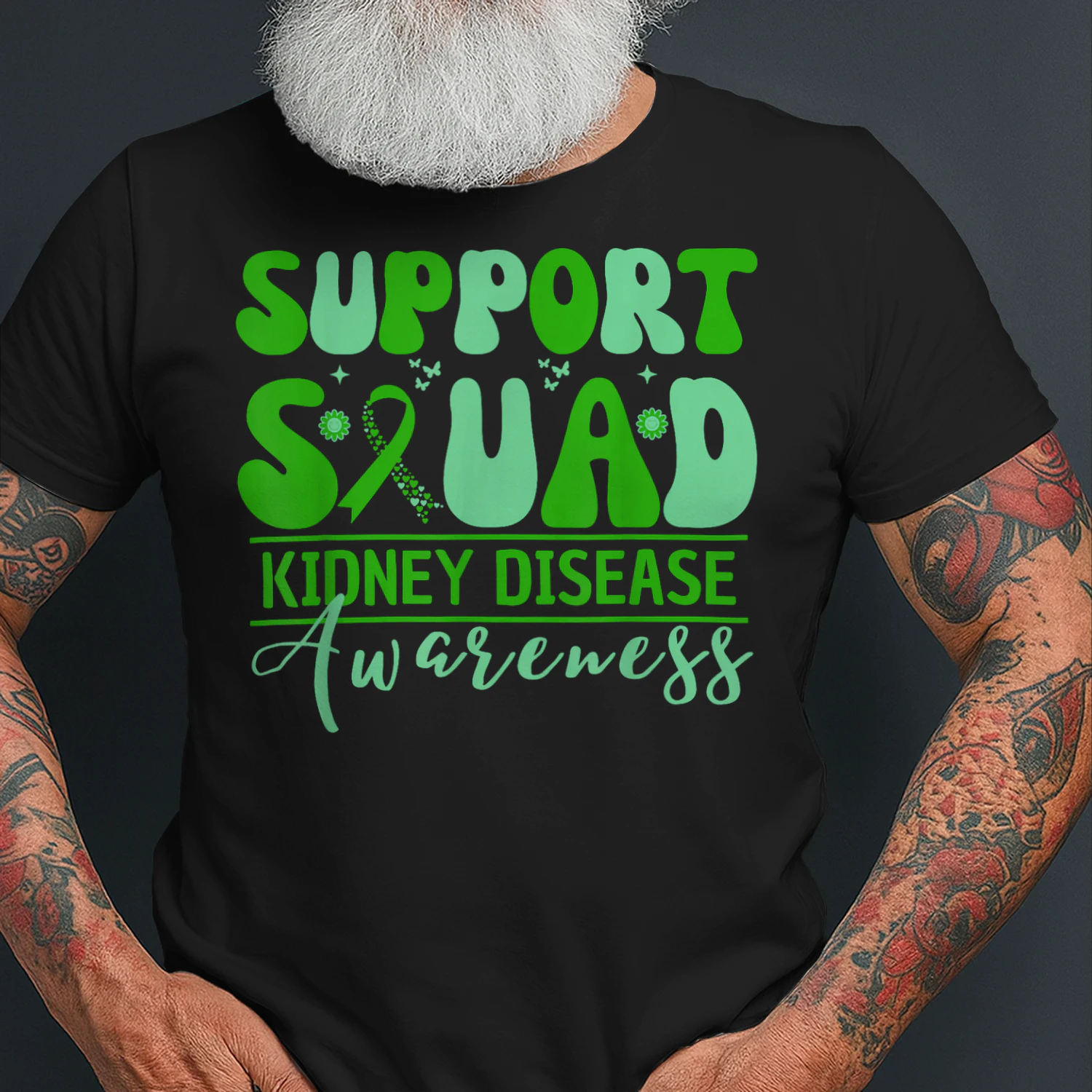 Support Squad Kidney Disease Awareness Green Ribbon Warriors T Shirt KIW0334