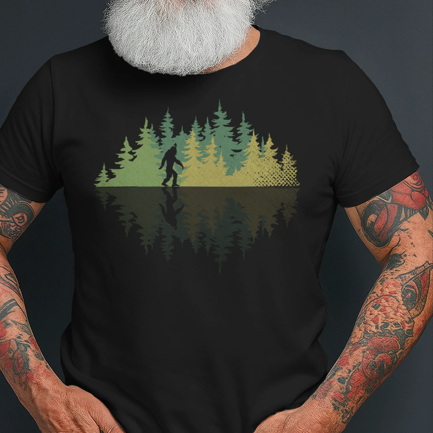Sasquatch Yeti Reflection Forest Trees Conspiracy Bigfoot Bigfoot T Shirt STB0484