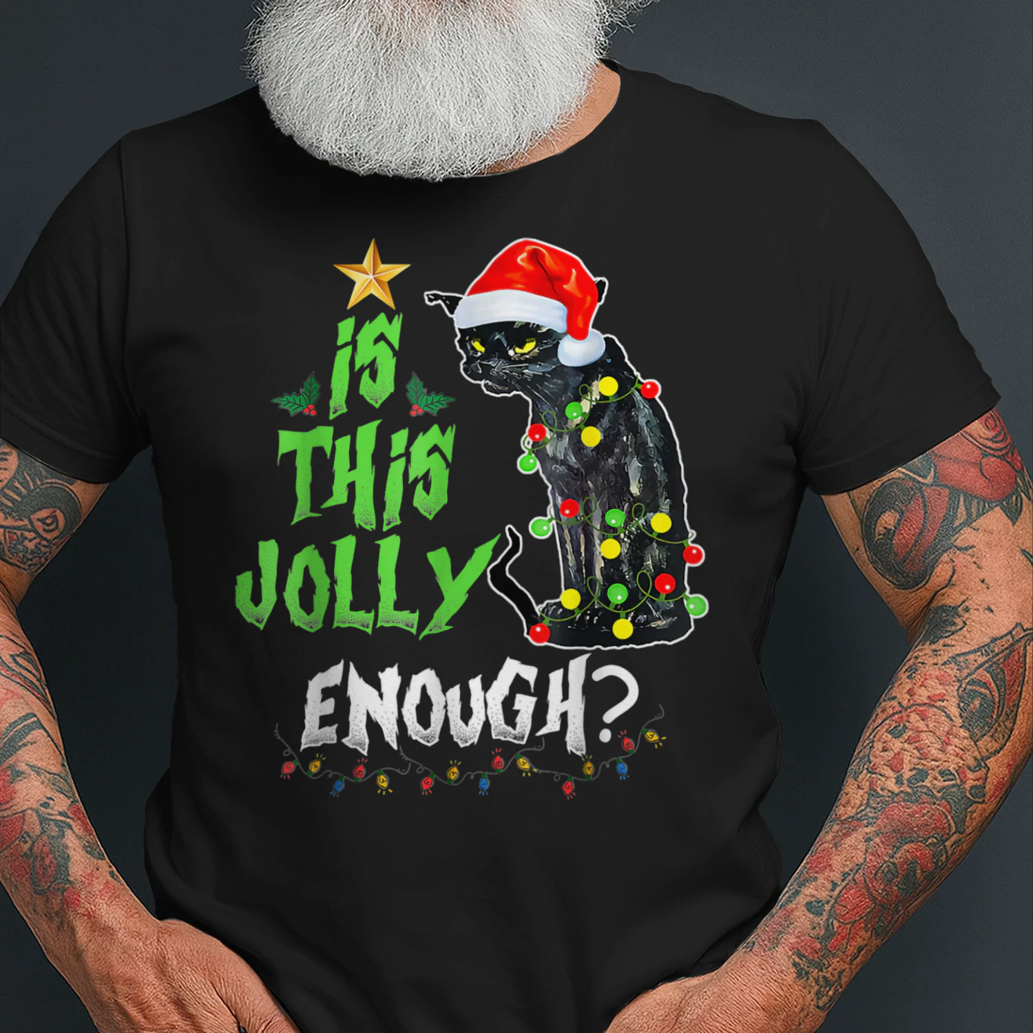 Womens Is This Jolly Enough Noel Black Cat Merry Christmas Long Sleeve T Shirt CAT1683