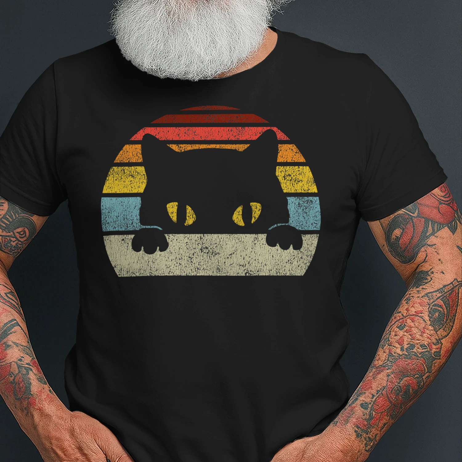 Cat Retro Style Black Kitty Cats Lover Gift Cat T Shirt CLR0143