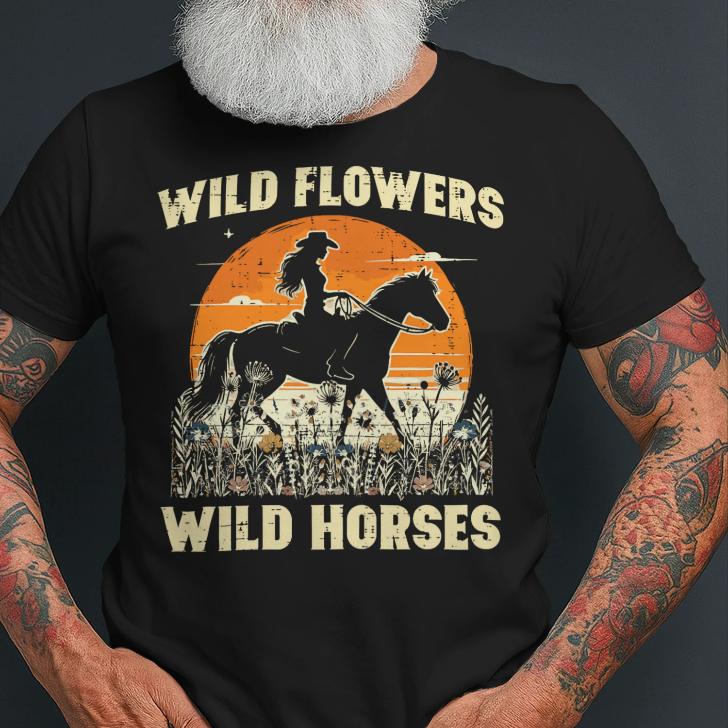 Wild Flowers Horses Cowgirl Retro Rodeo Girls Women Horse T Shirt HOR0207