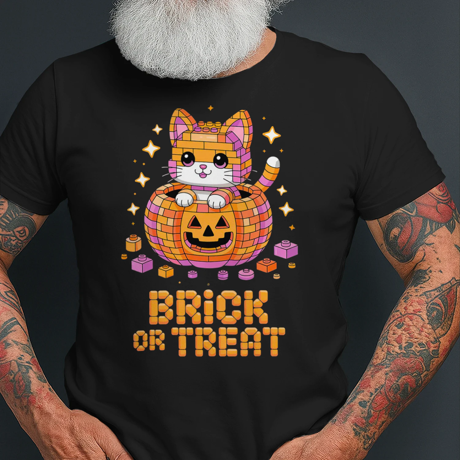 Master Builder Halloween Cat Lover Building Bricks Blocks T Shirt CAT1166