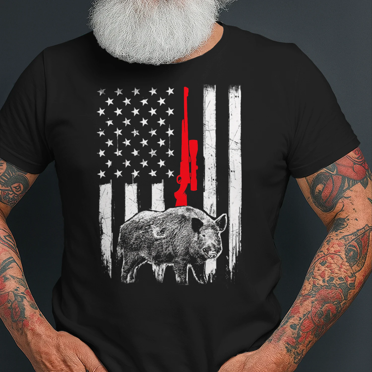 Patriotic American Usa Flag Boar Hunting Wild Hog Hunter Hunting T Shirt HUT0188