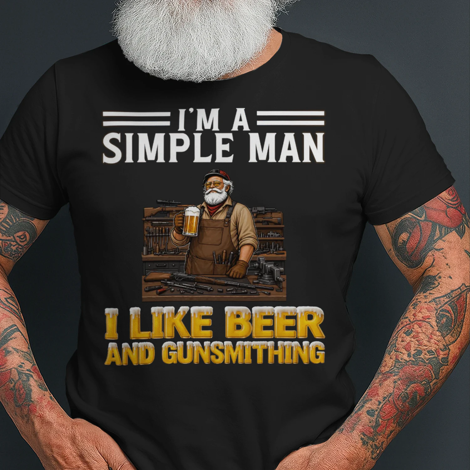Simple Man I Like Beer And Gunsmithing Black GUN0007