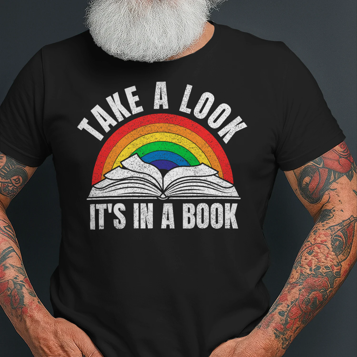 Vintage Retro Rainbow Take A Look Its In A Book Reading Art Small Read Books T Shirt REB0910