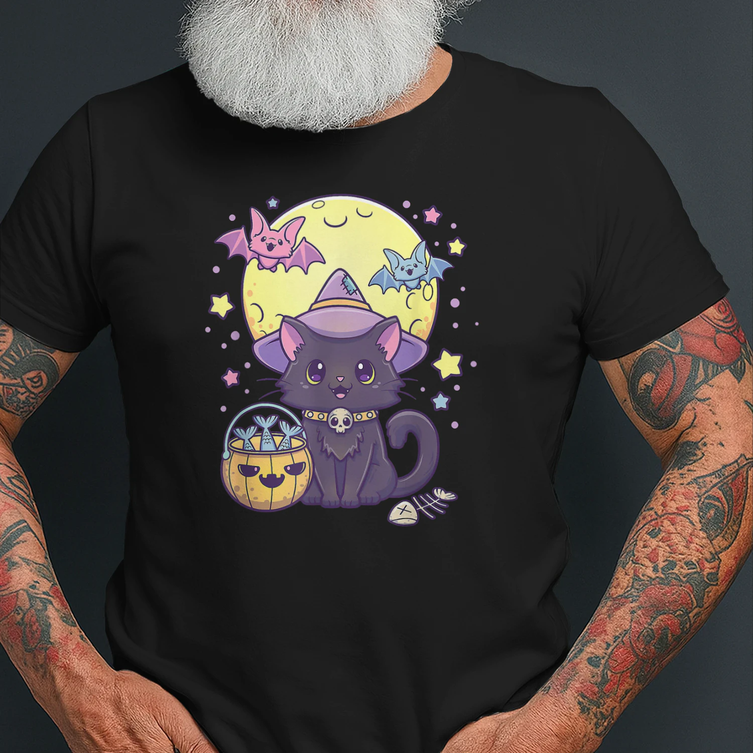 Kawaii Pastel Goth Cute Creepy Halloween Black Cat Witch Hat Witch T Shirt WIT0214