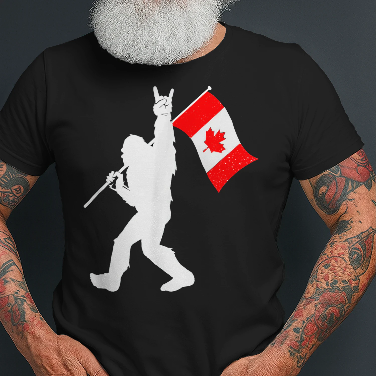 Vintage Canadian Bigfoot And Rockn Roll Funny Canada Day Bigfoot T Shirt STB0513