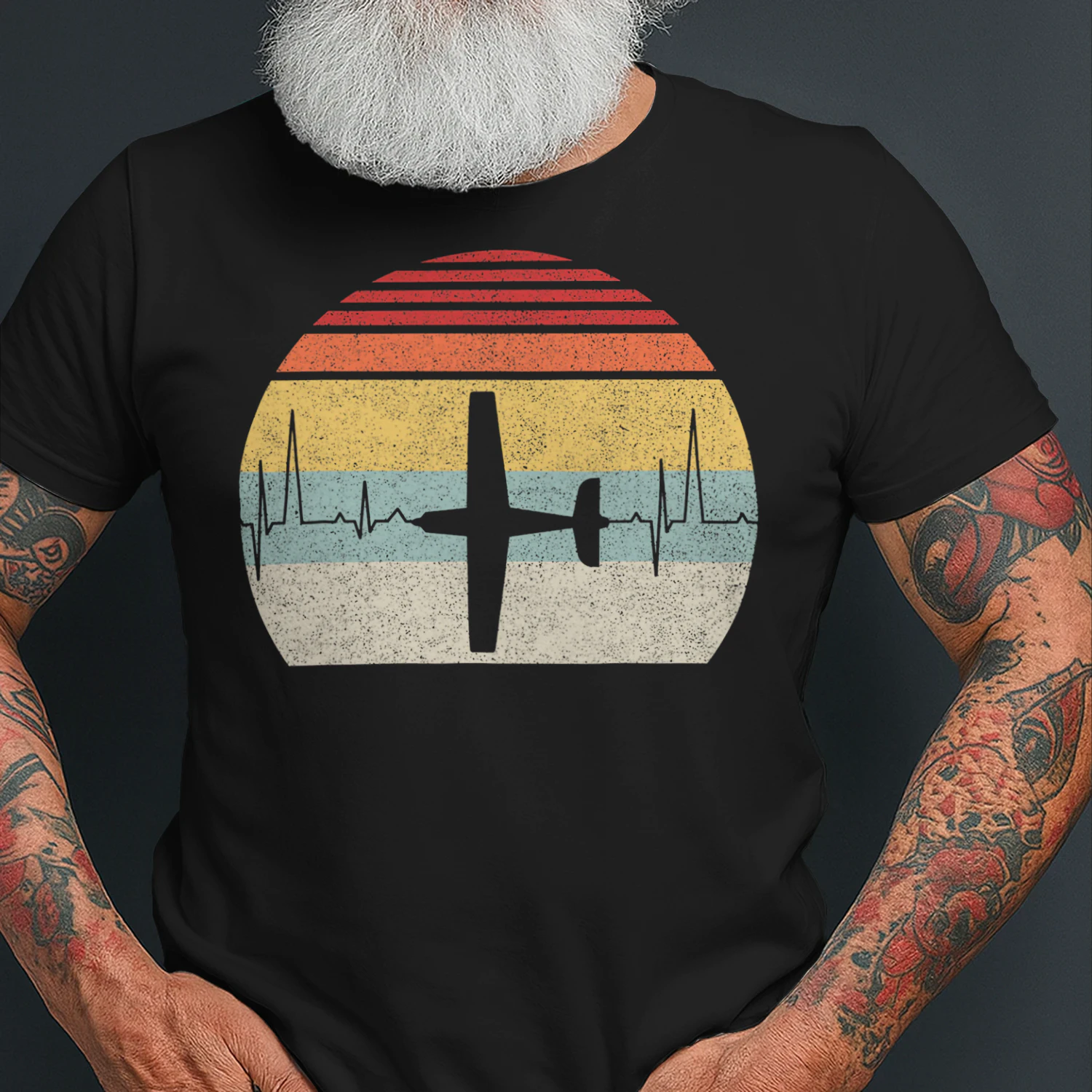 Vintage Retro Airplane Pilot Pilot Heartbeat Airplane T Shirt AIP0942