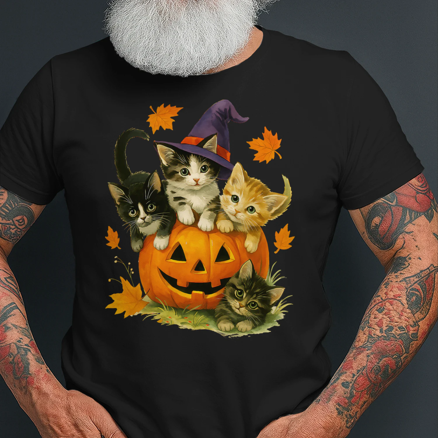 Cute Cat Pumpkin Halloween Spooky Season Vintage Men Women Kids T Shirt CAT0583