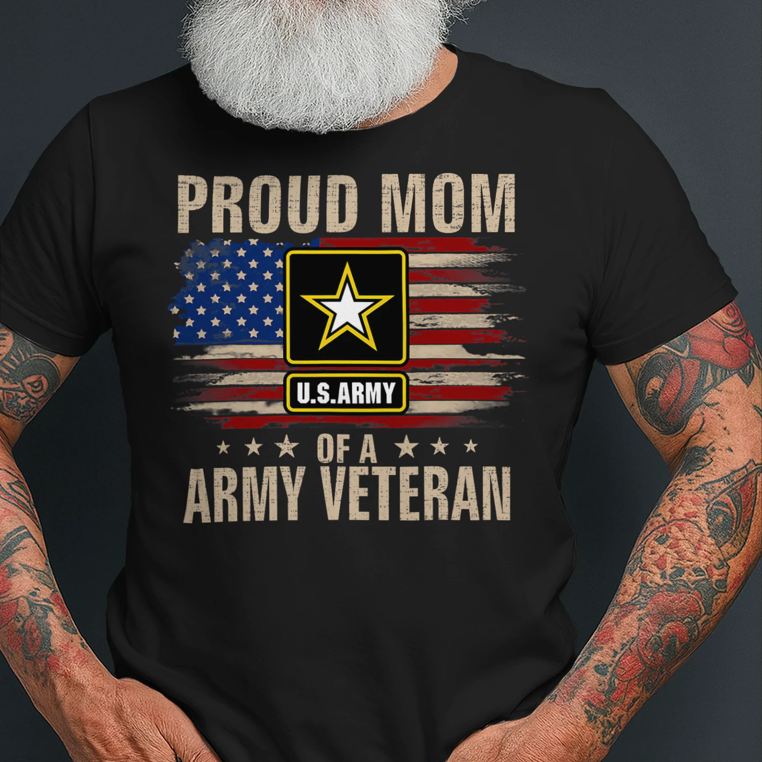 Vintage Proud Mom Of A Army Veteran With American Flag Veteran T Shirt VET1048