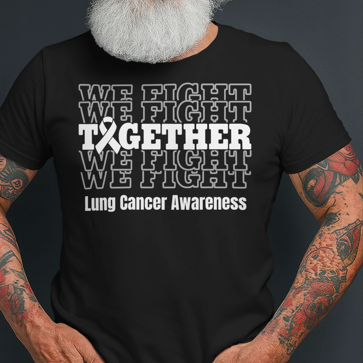 Lung Cancer Awareness Support We Fight White Ribbon Lung Cancer T Shirt LUC0099