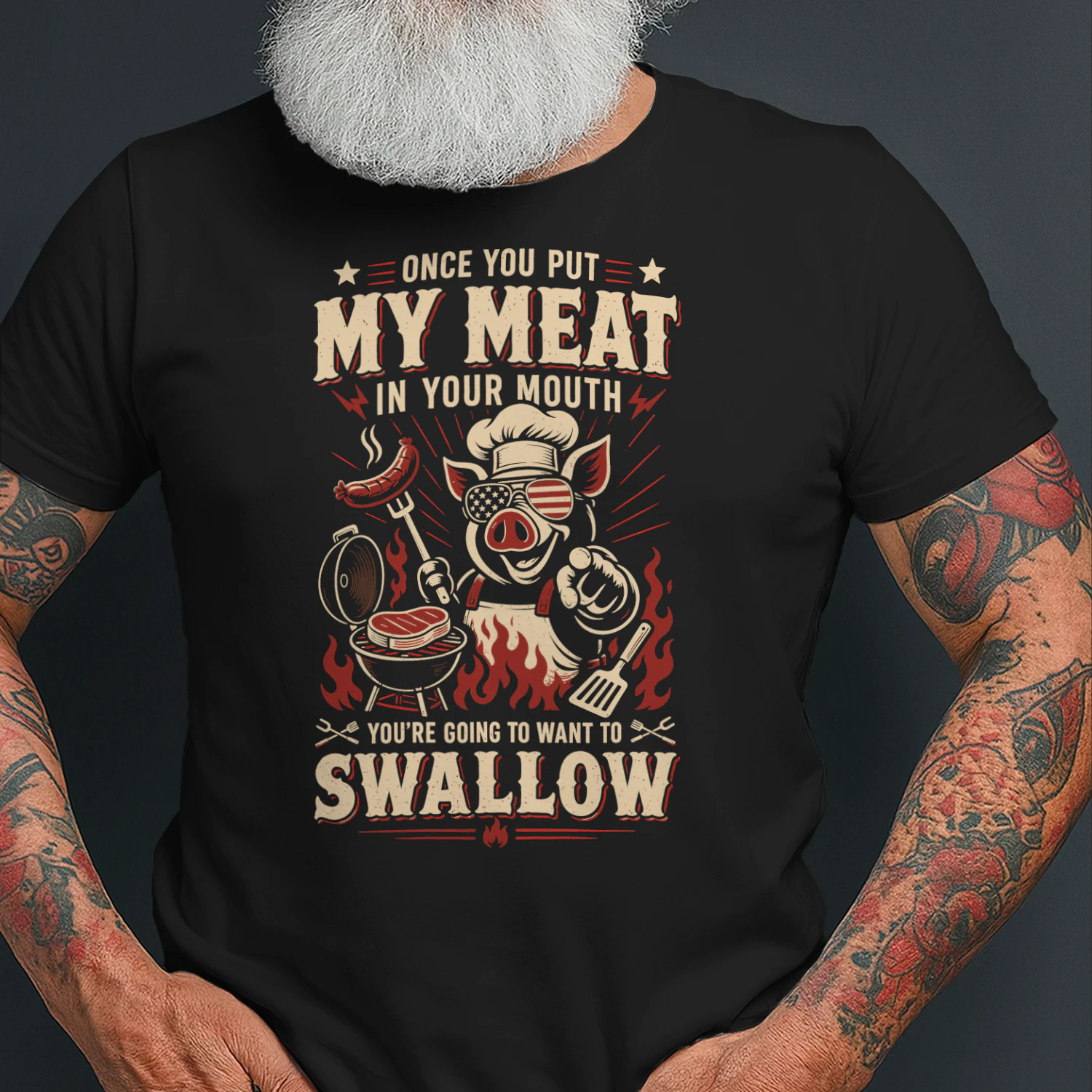 Once You Put My Meat In Your Mouth Funny Chef Pig BBQ T Shirt BBQ0019