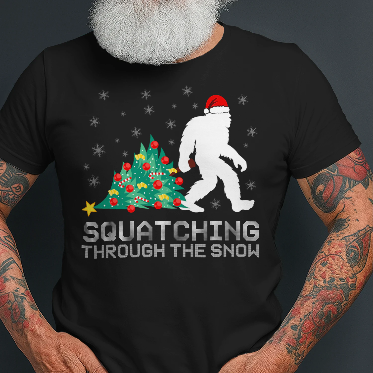 Squatching Through The Snow Bigfoot Christmas Sasquatch Bigfoot T Shirt STB0489