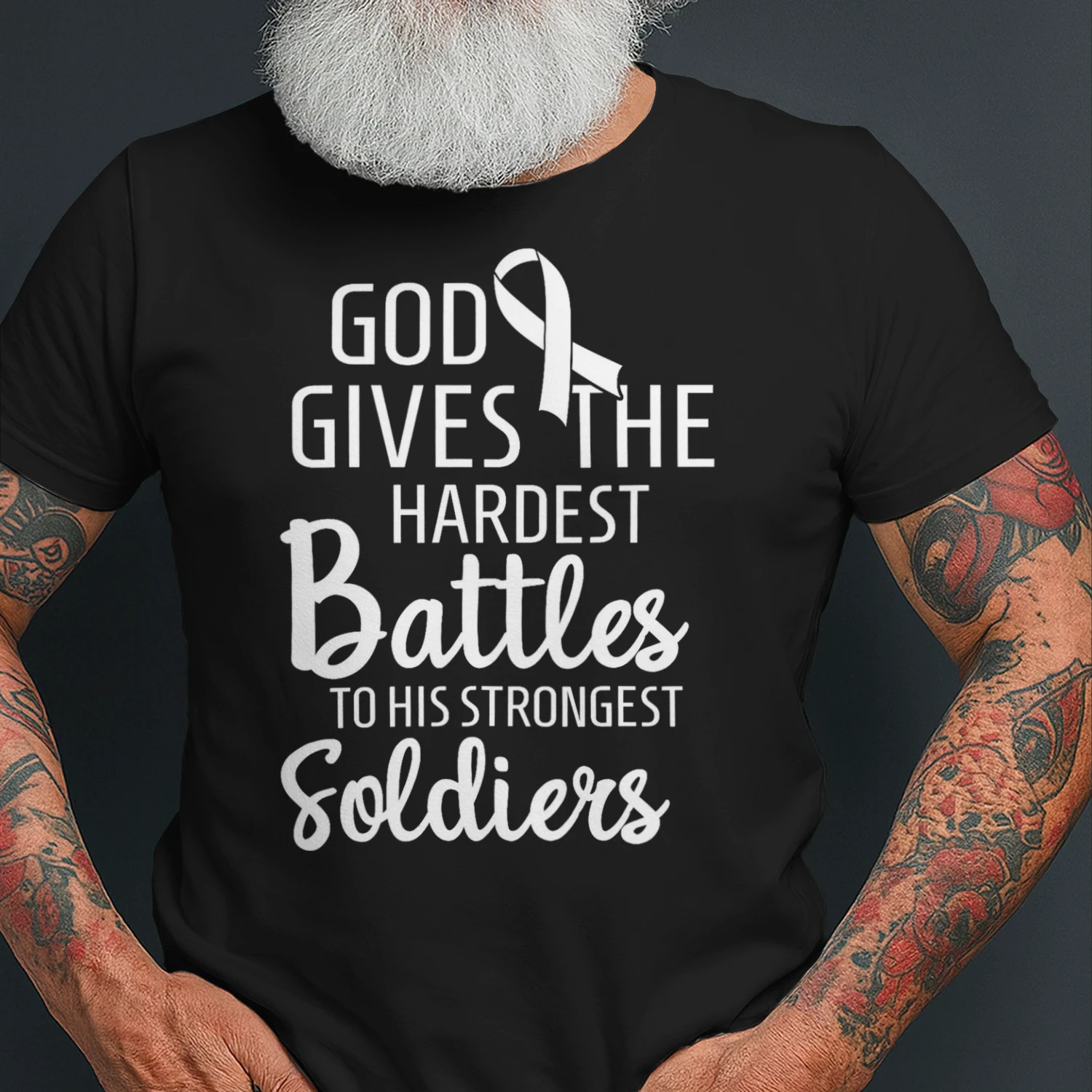 Lung Cancer Fighter Survivor Motivational White Ribbon Lung Cancer T Shirt LUC0108