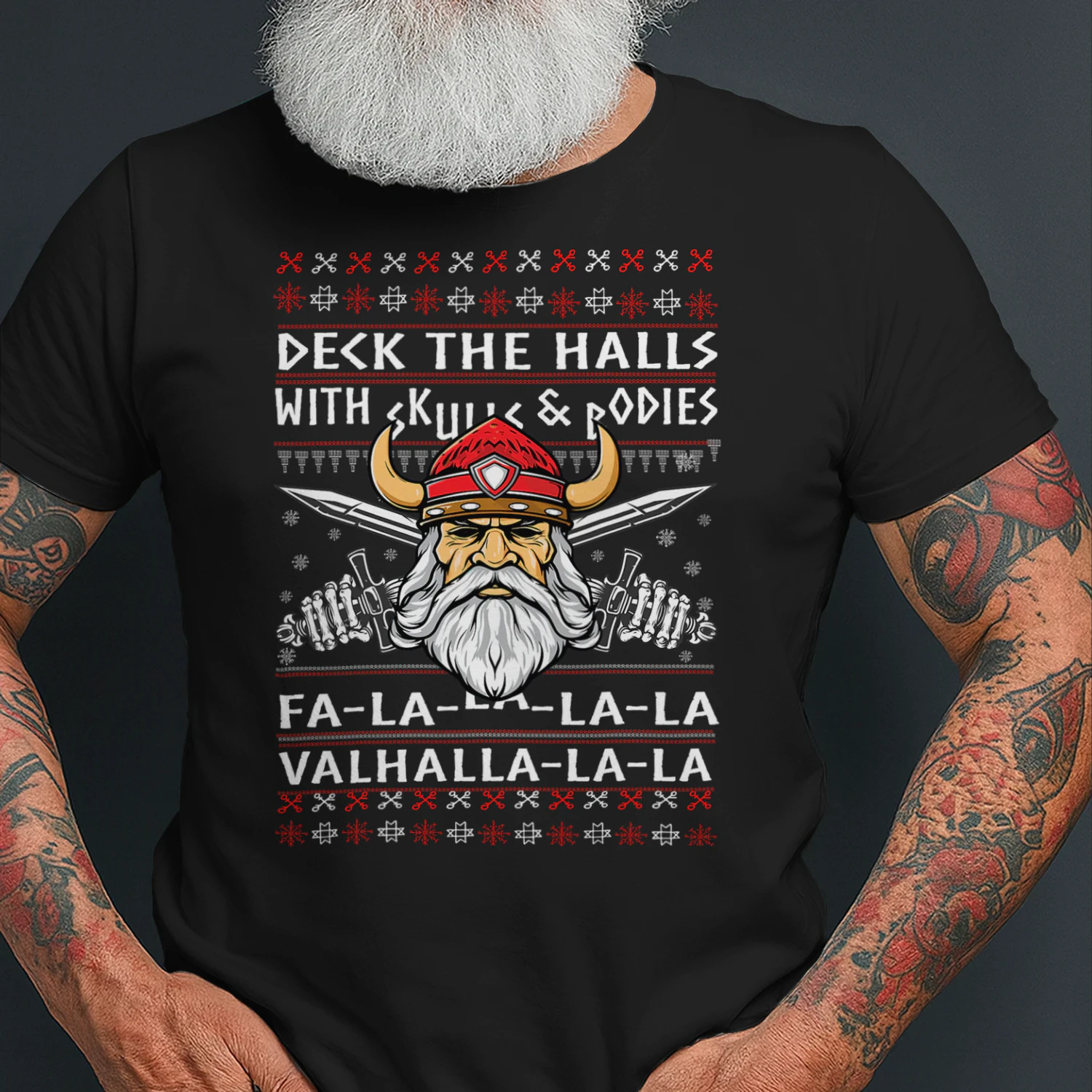 Deck The Halls With Skulls And Bodies Funny Viking Christmas Viking T Shirt VIK0104