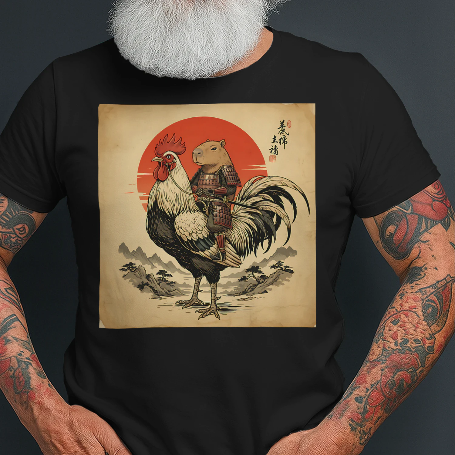 Vintage Japanese Samurai Capybara Rooster Chicken Anime Kids T Shirt CAB0777
