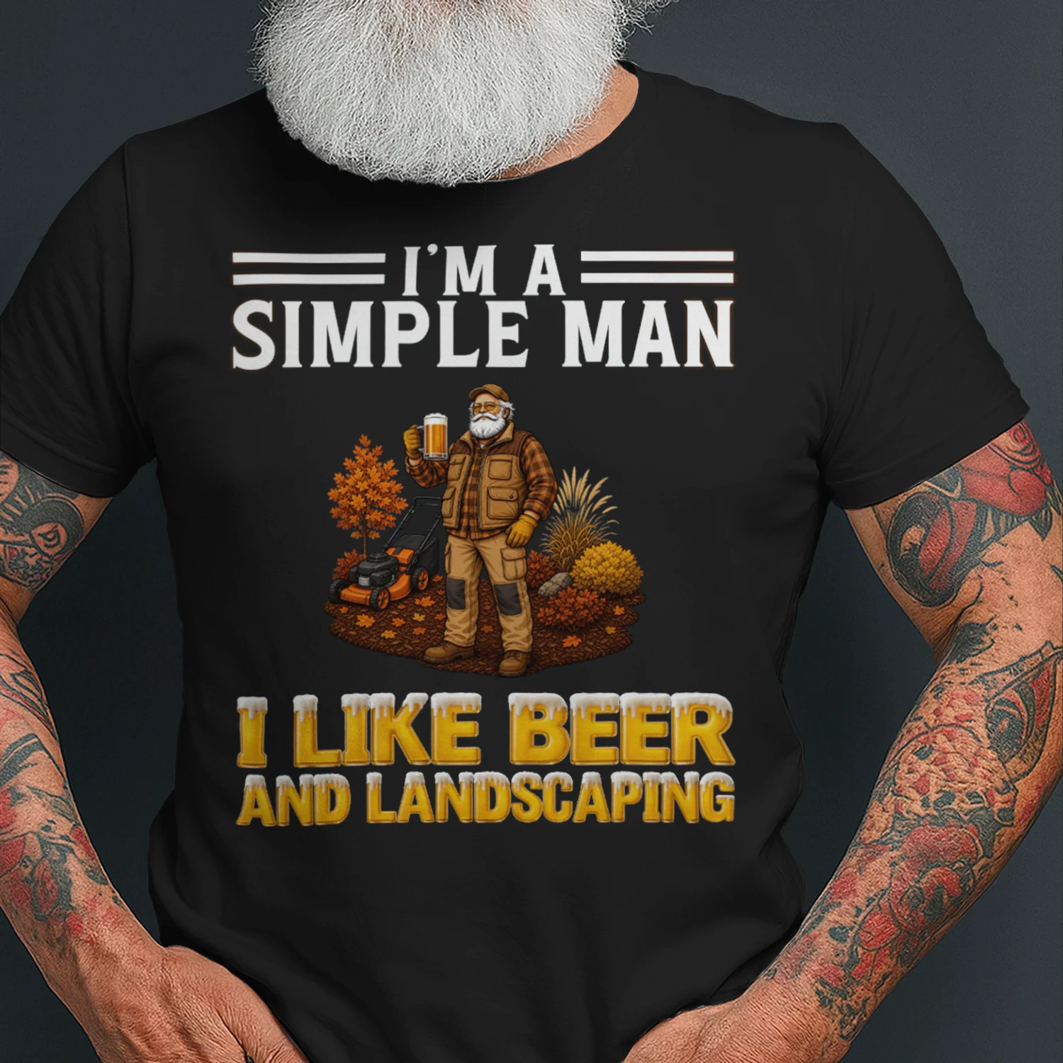 Simple Man I Like Beer And Landscaping Black LAN0007