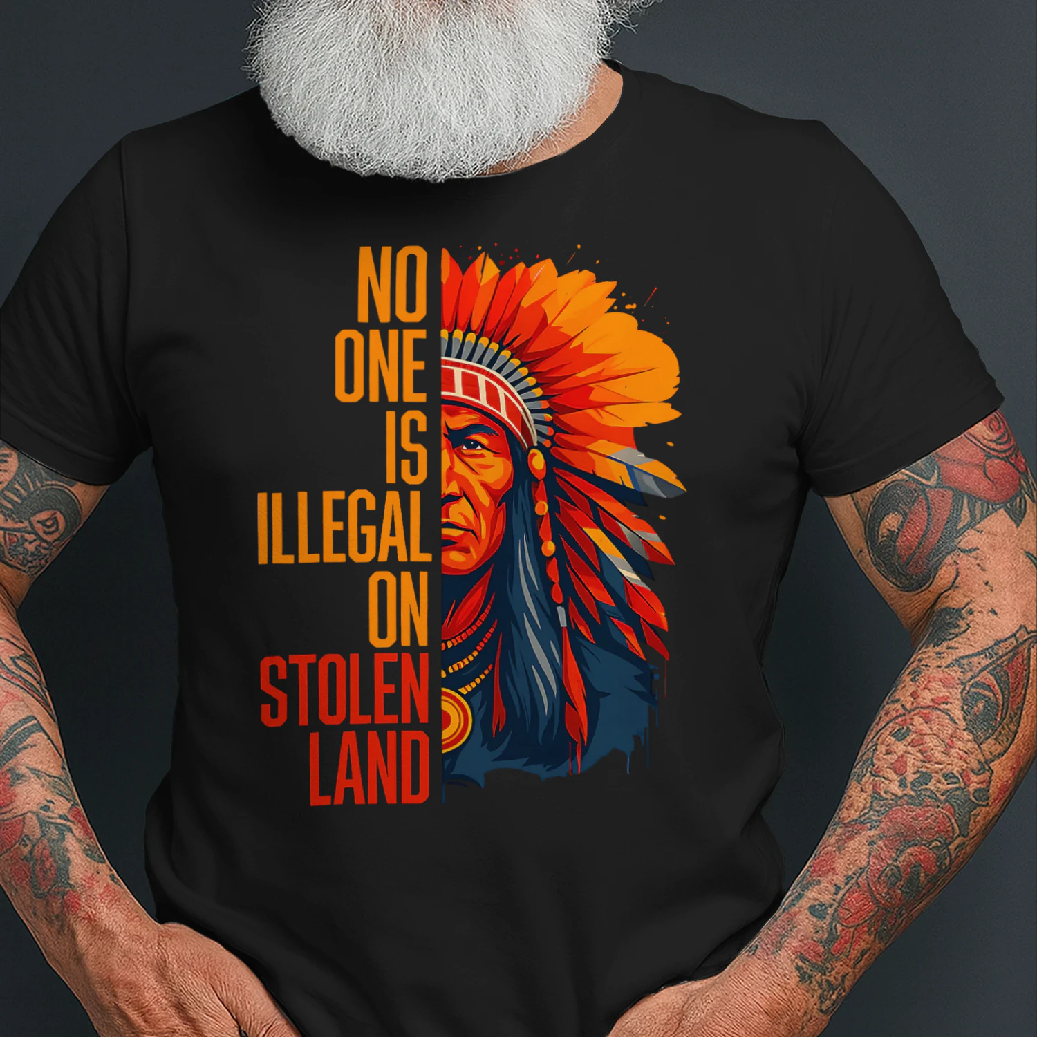 No One Is Illegal On Stolen Land Native Americans Vintage Man NA T Shirt NTA0296