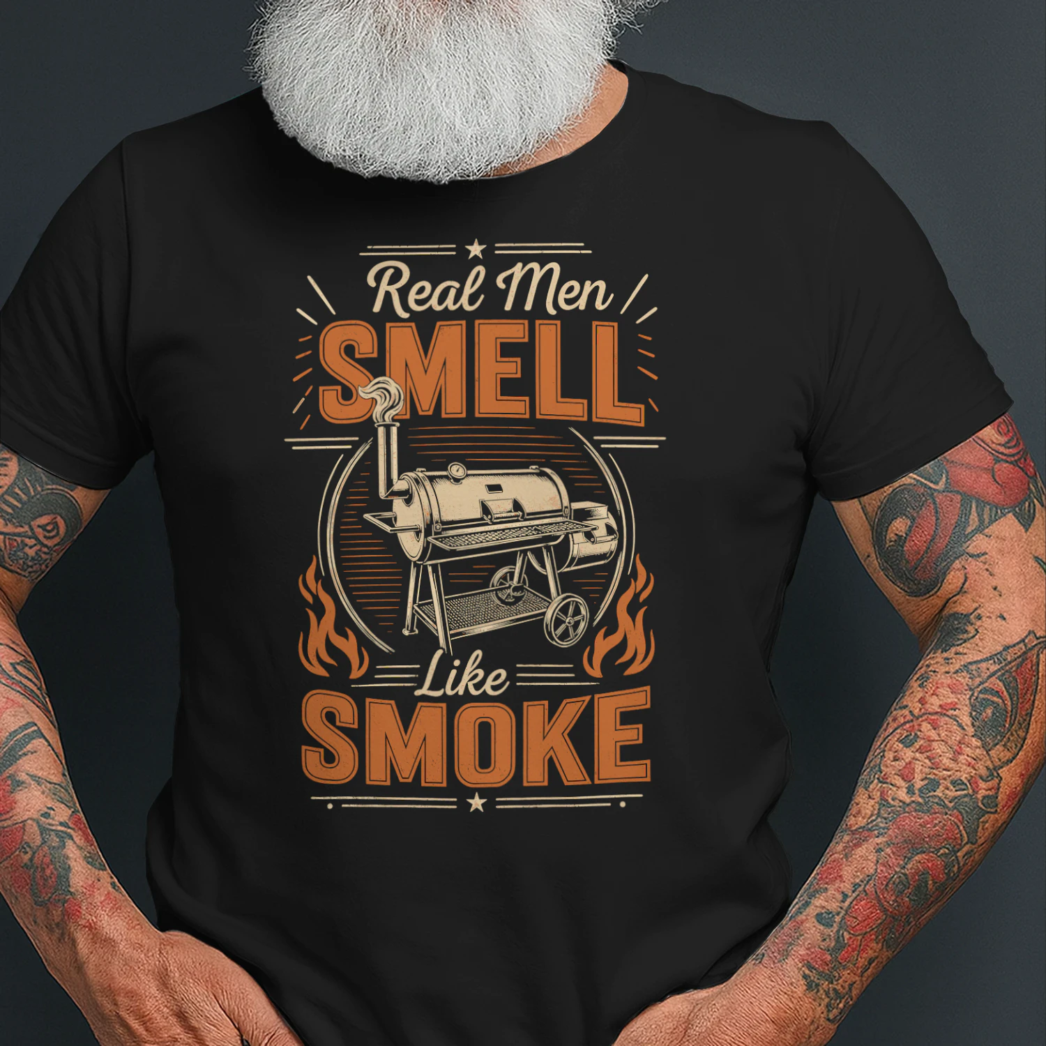Real Men Smell Like Smoke Vintage Smoker Grill Master BBQ T Shirt BBQ0021