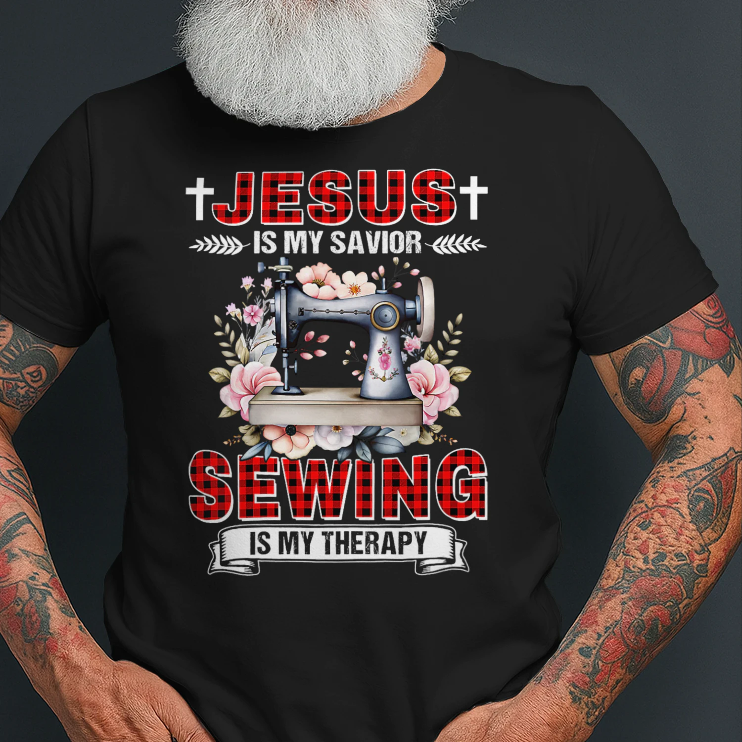 Womens Jesus Is My Savior Sewing Is My Therapy Funny V Neck T Shirt SEQ0871