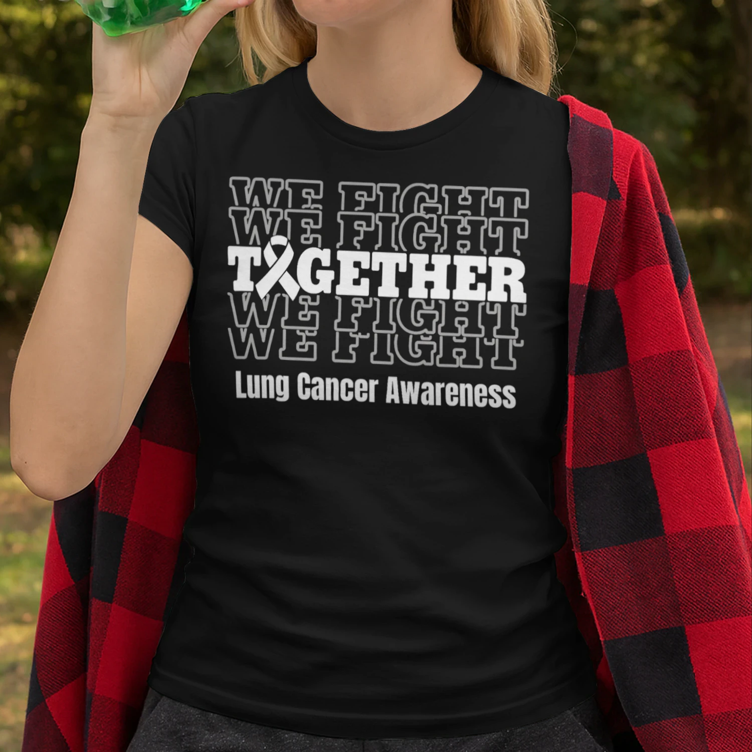 Lung Cancer Awareness Support We Fight White Ribbon Lung Cancer T Shirt LUC0099