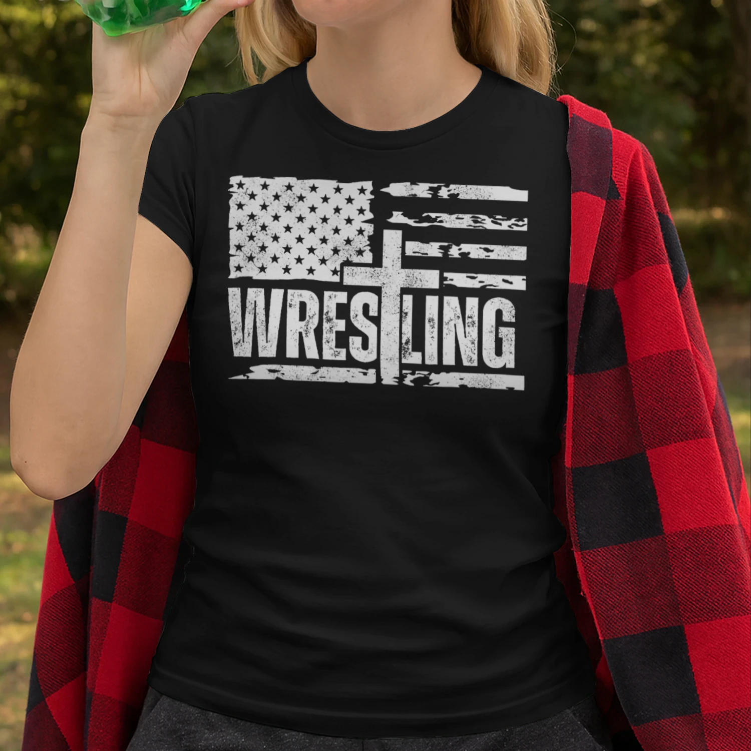 Wrestling Patriotic American Flag Christian And Jesus Lover Wrestling T Shirt WRT0552