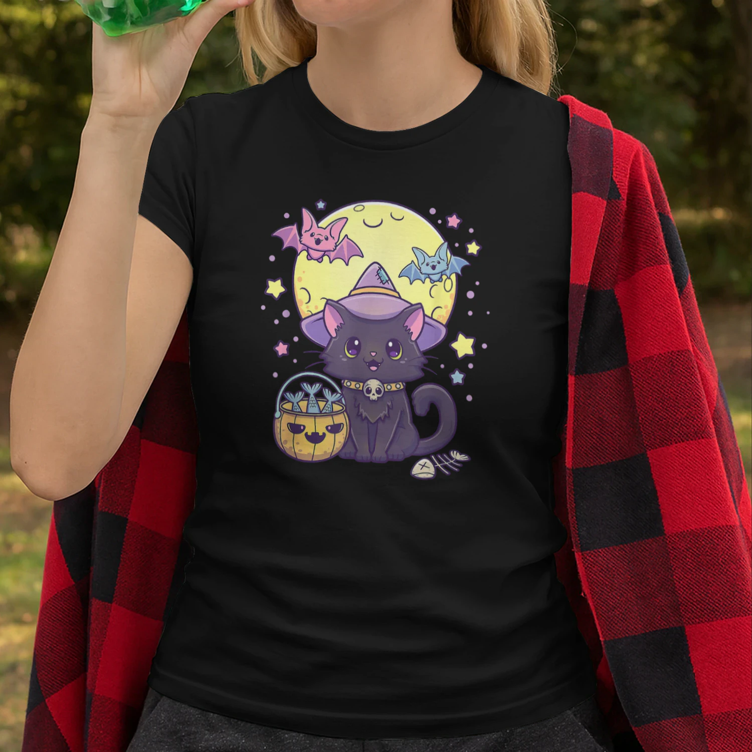 Kawaii Pastel Goth Cute Creepy Halloween Black Cat Witch Hat Witch T Shirt WIT0214