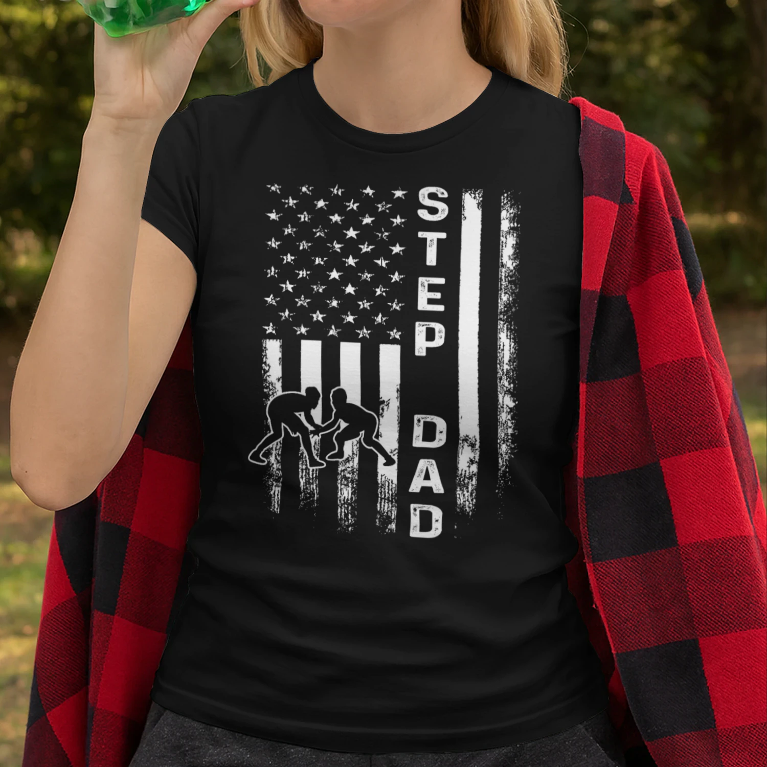 Wrestling Step Dad American Flag Vintage Christmas Xmas Wrestling T Shirt WRT0570