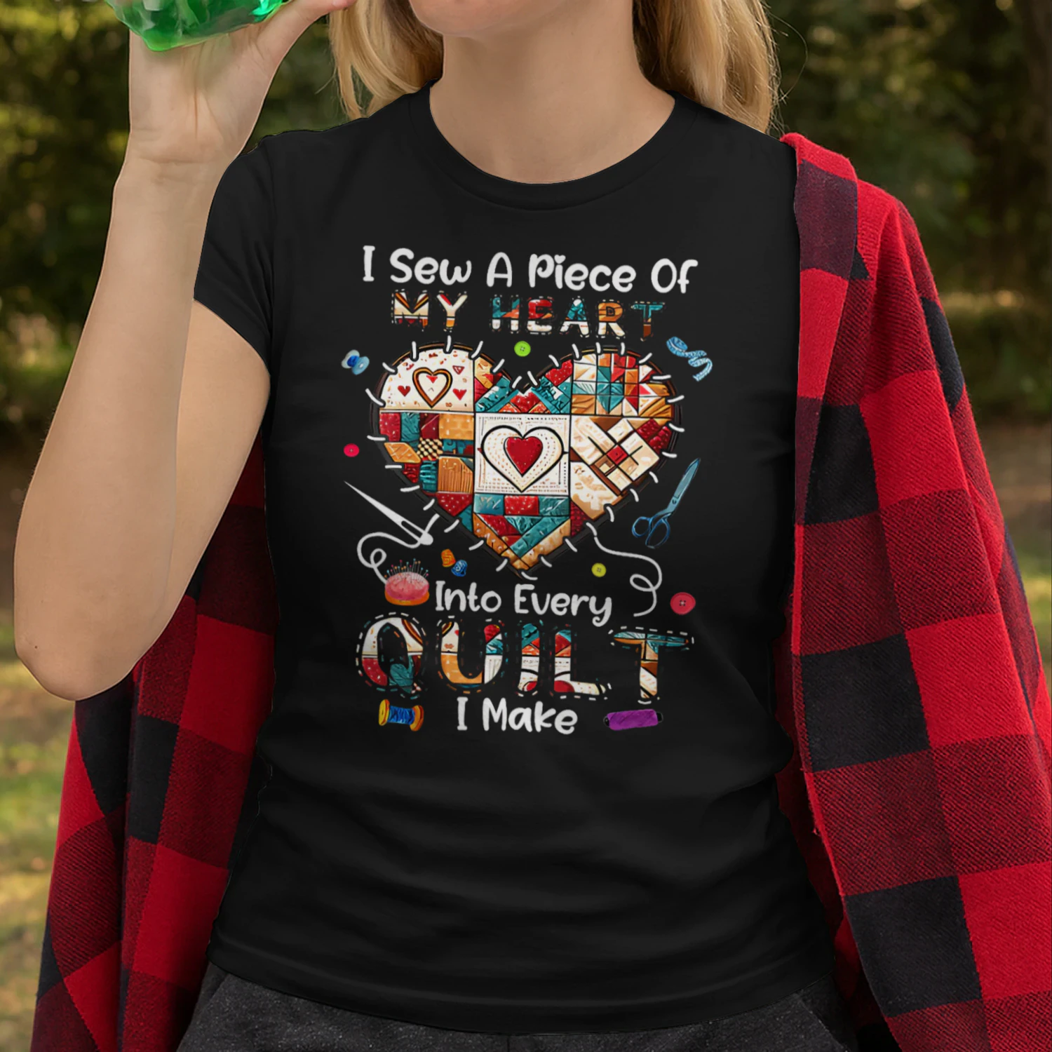 Womens I Sew A Piece Of My Heart Into Every Quilt I Make Quilting V Neck T Shirt SEQ0866