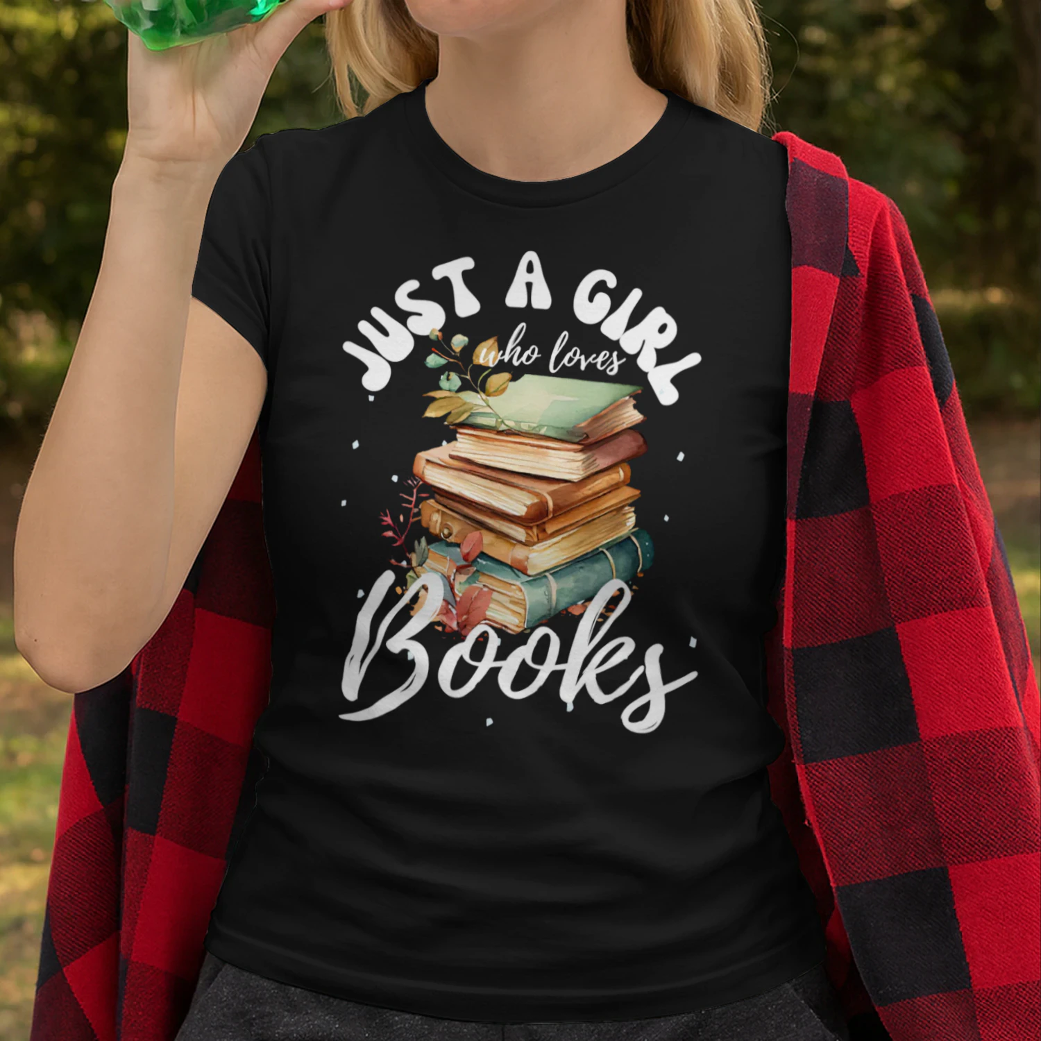 Cute Just A Girl Who Loves Books Watercolor Reading Women Read Books T Shirt REB0168