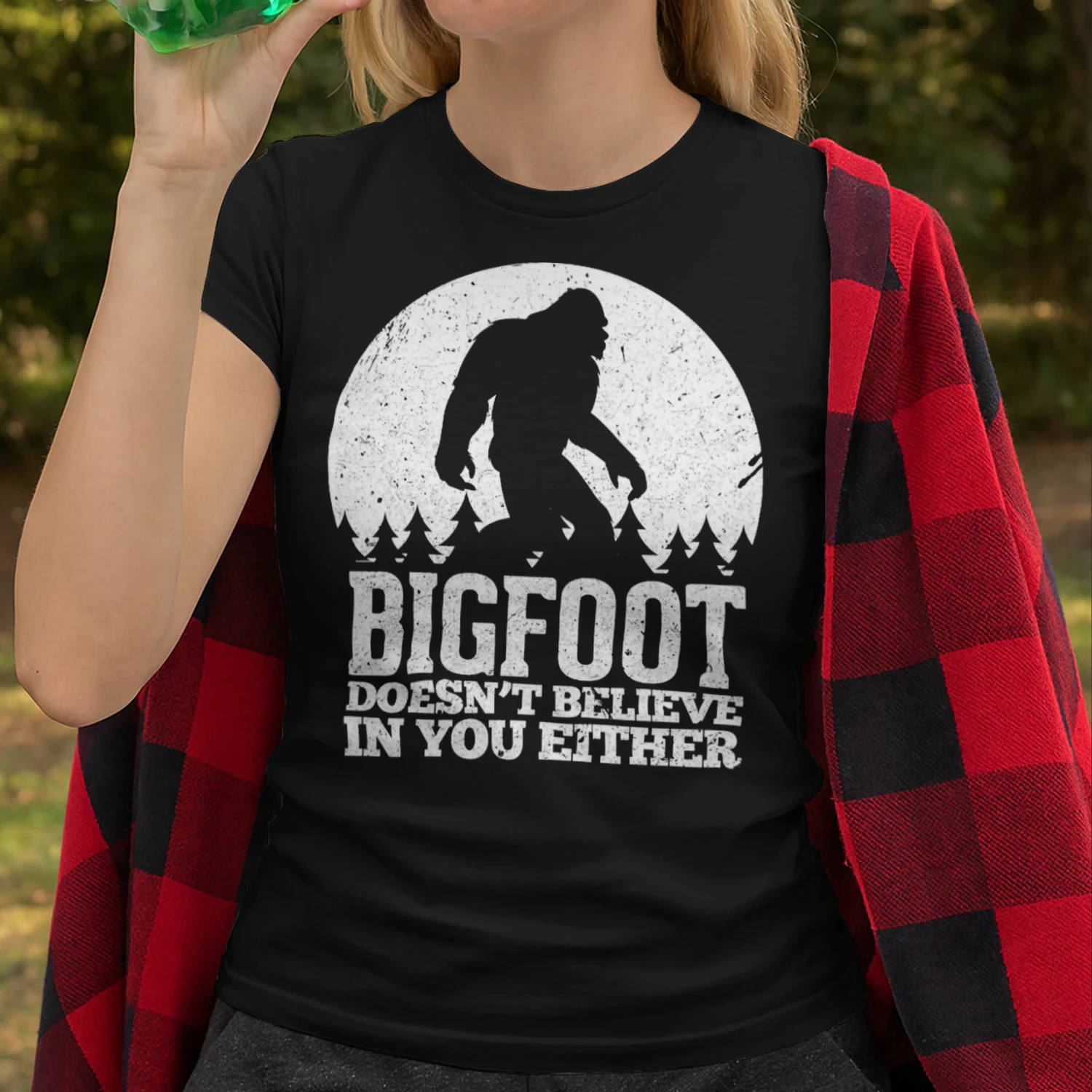 Womens Bigfoot Doesnt Believe In You Either Sasquatch Gift Vneck Bigfoot T Shirt STB0518
