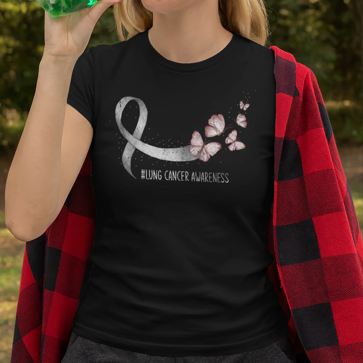 Pretty White Ribbon Support Lung Cancer Awareness Lung Cancer T Shirt LUC0141