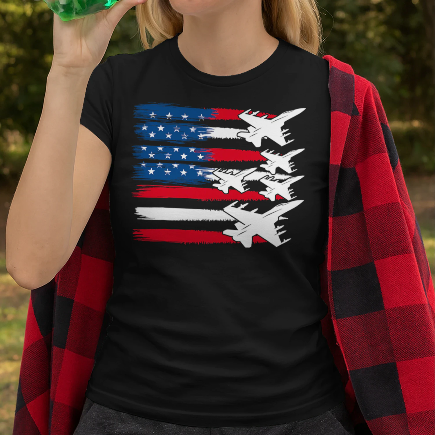 Patriotic Usa Flag Fighter Jets 4th Of July Airplane T Shirt AIP0535