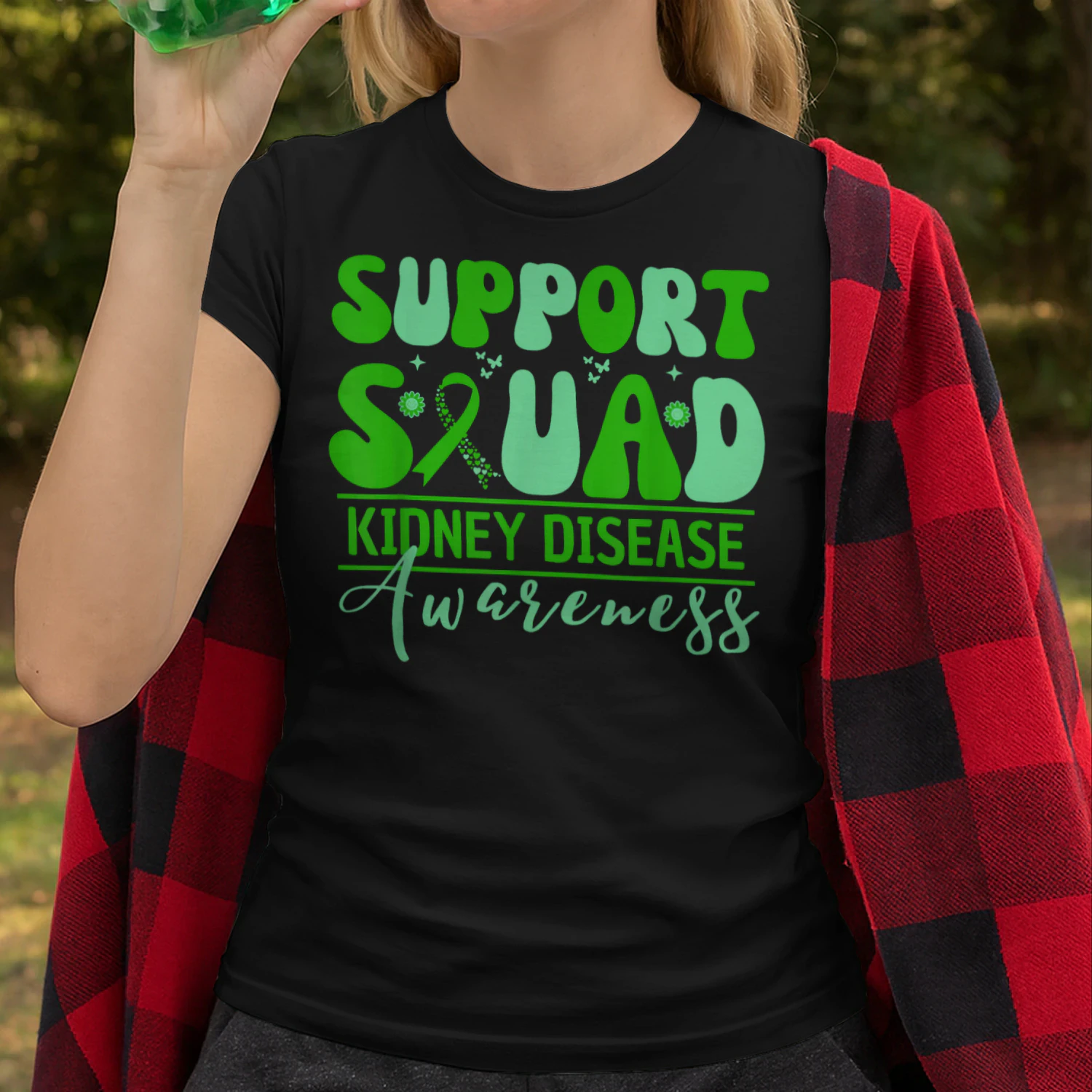 Support Squad Kidney Disease Awareness Green Ribbon Warriors T Shirt KIW0334