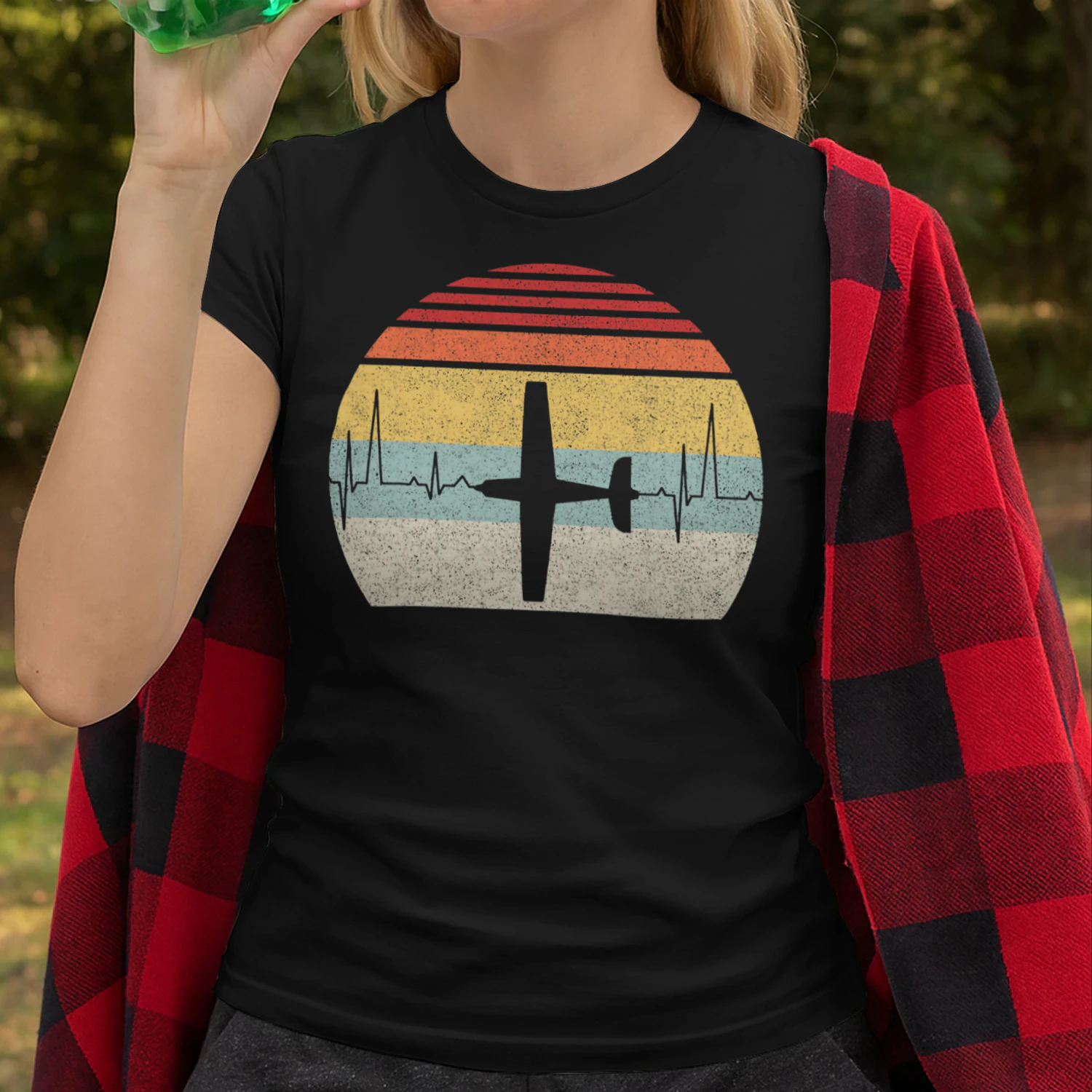 Vintage Retro Airplane Pilot Pilot Heartbeat Airplane T Shirt AIP0942
