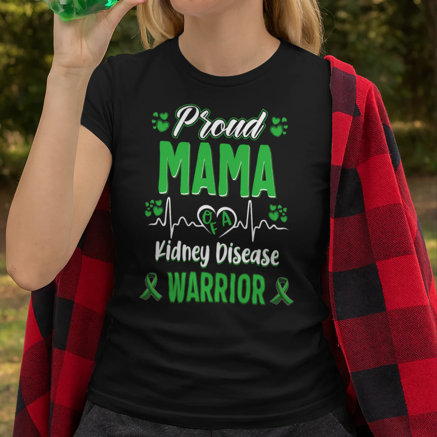 proud Mama kidney disease warrior awareness ribbon green T Shirt KIW0325