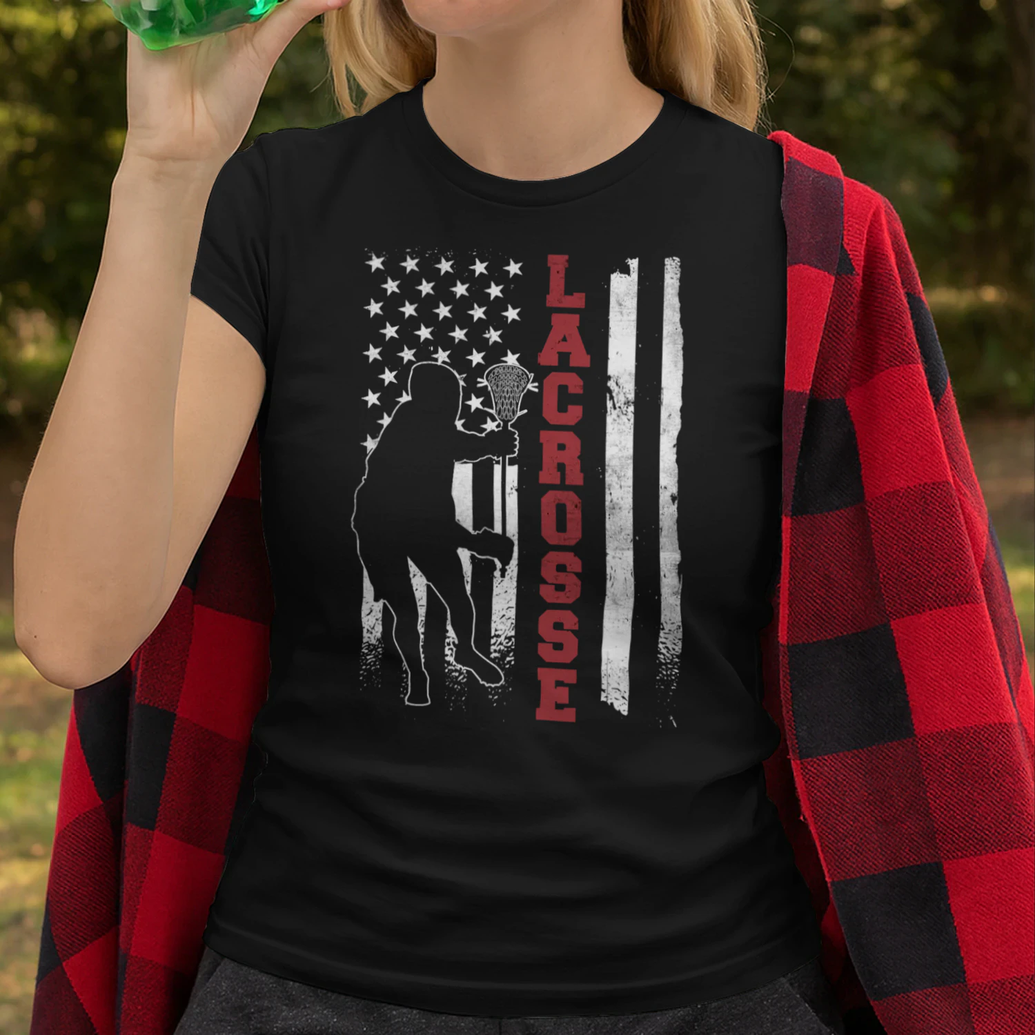 Vintage Gift Lacrosse American Flag Lax Unisexadults Black Small Short Lacrosse T Shirt LAR0479