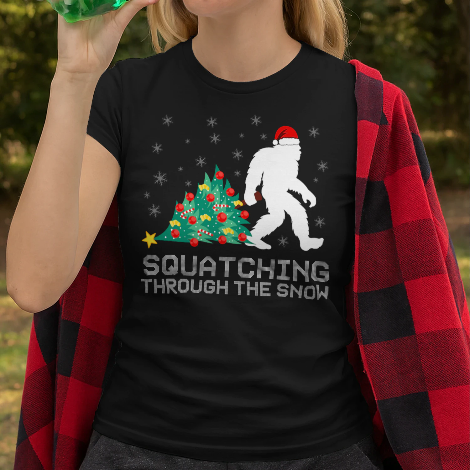 Squatching Through The Snow Bigfoot Christmas Sasquatch Bigfoot T Shirt STB0489