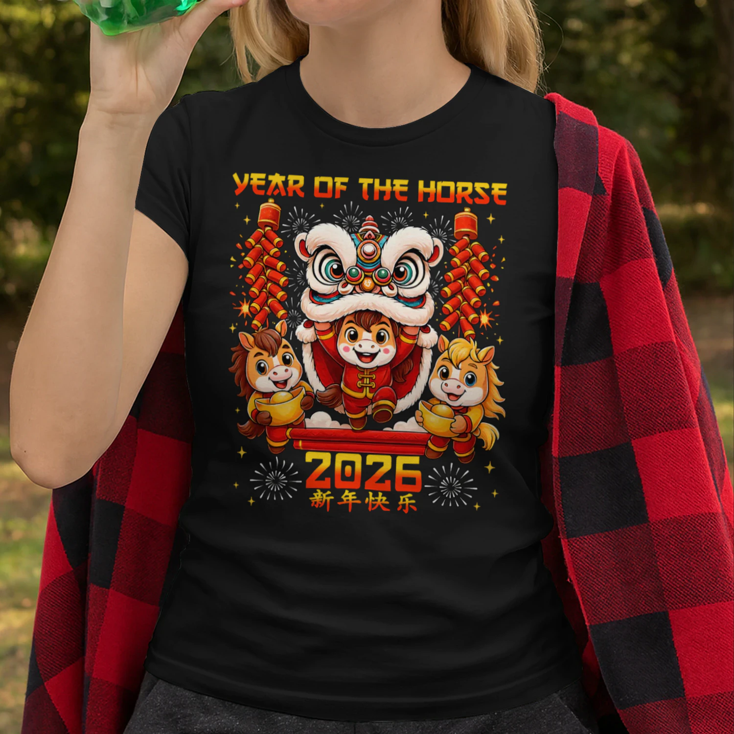Year Of The Horse 2026 Lion Dance Chinese New Year Kid Men Horse T Shirt HOR0163
