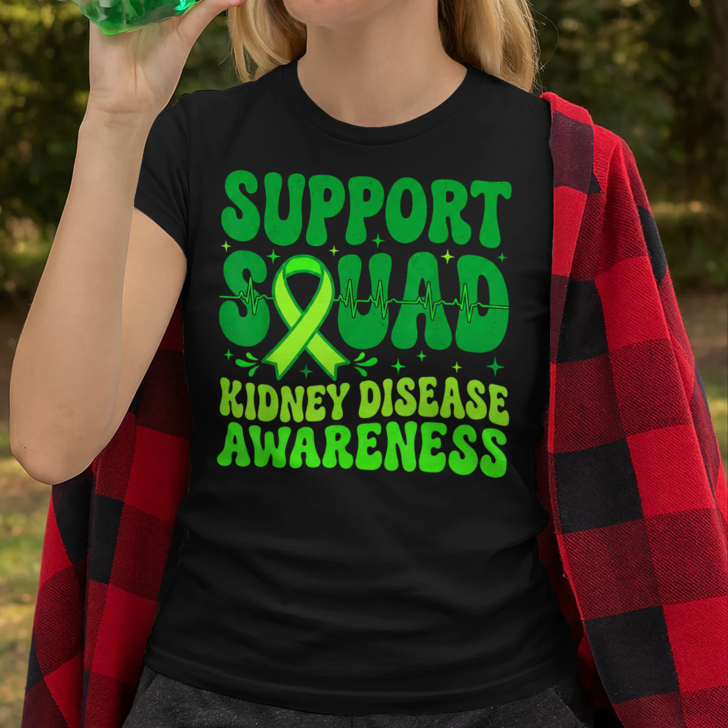 Support Squad Green Ribbon Kidney Disease Awareness CKD Hope T Shirt KIW0332
