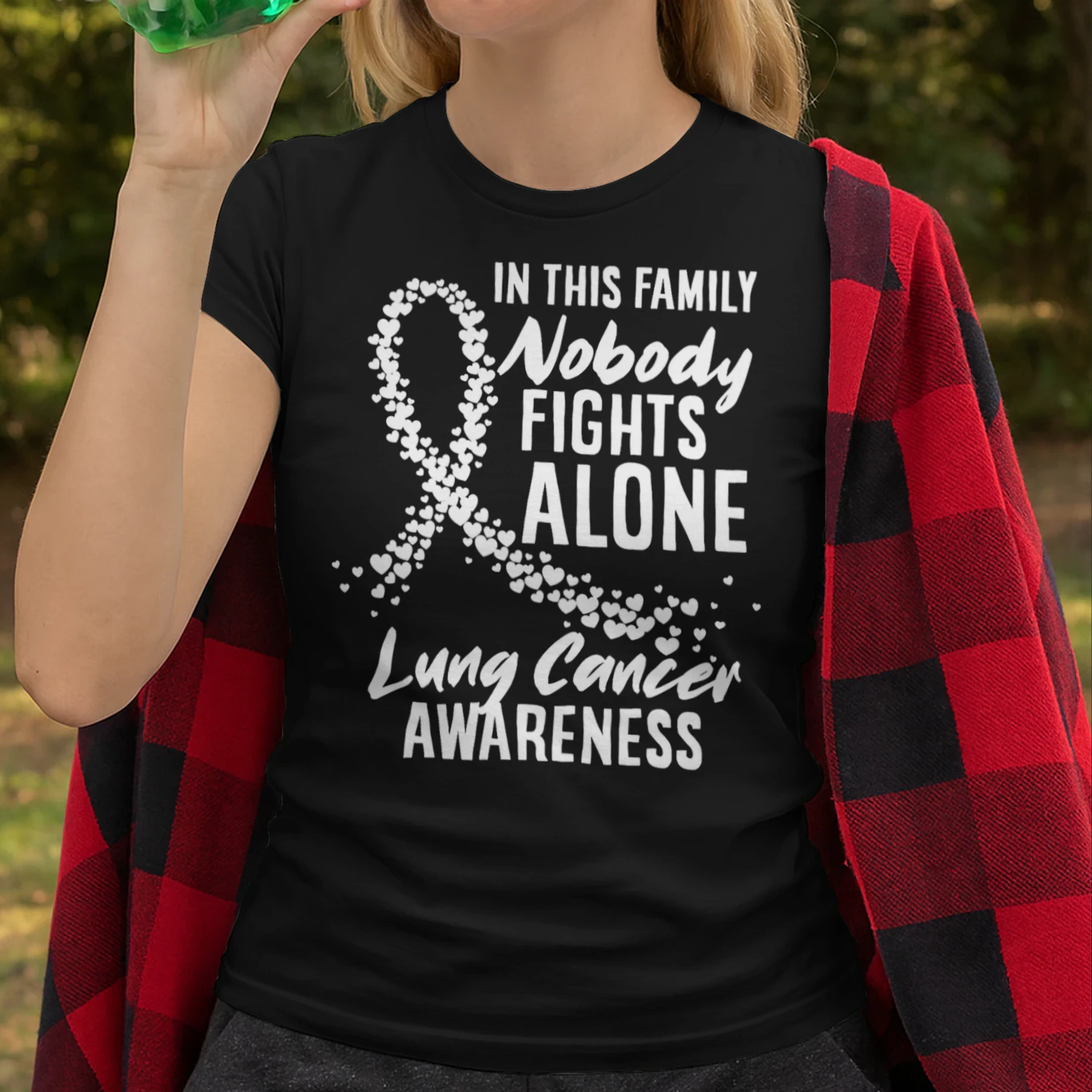 In This Family Nobody Fights Alone Lung Cancer Awareness Lung Cancer T Shirt LUC0081
