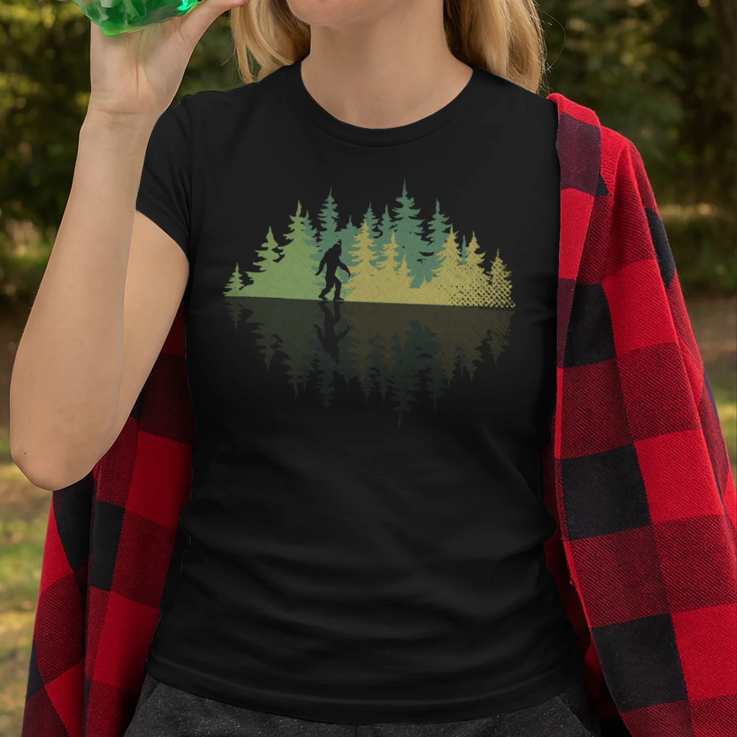 Sasquatch Yeti Reflection Forest Trees Conspiracy Bigfoot Bigfoot T Shirt STB0484