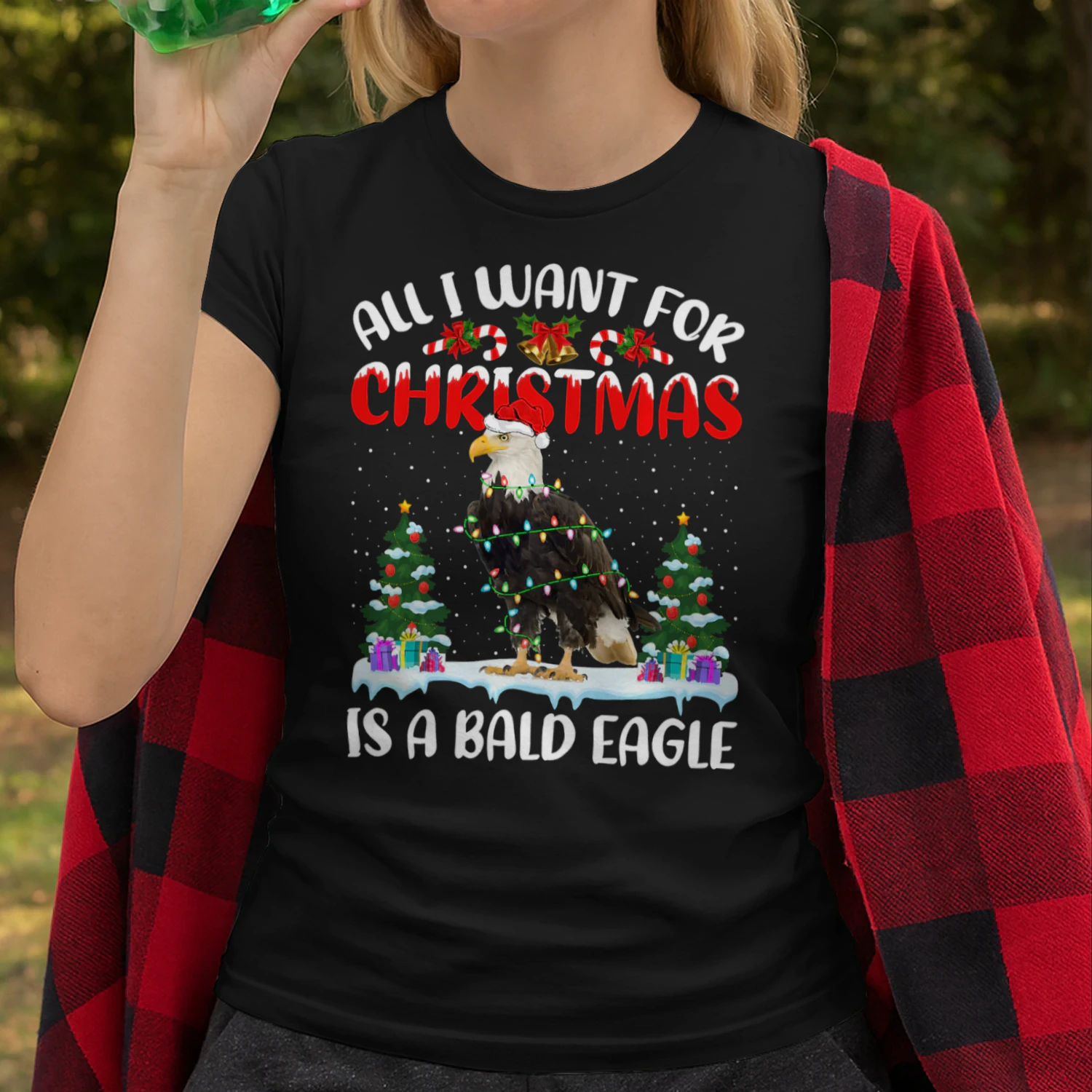 Funny Santa Hat All I Want For Christmas Is A Bald Eagle Premium Eagle T Shirt EAG0075