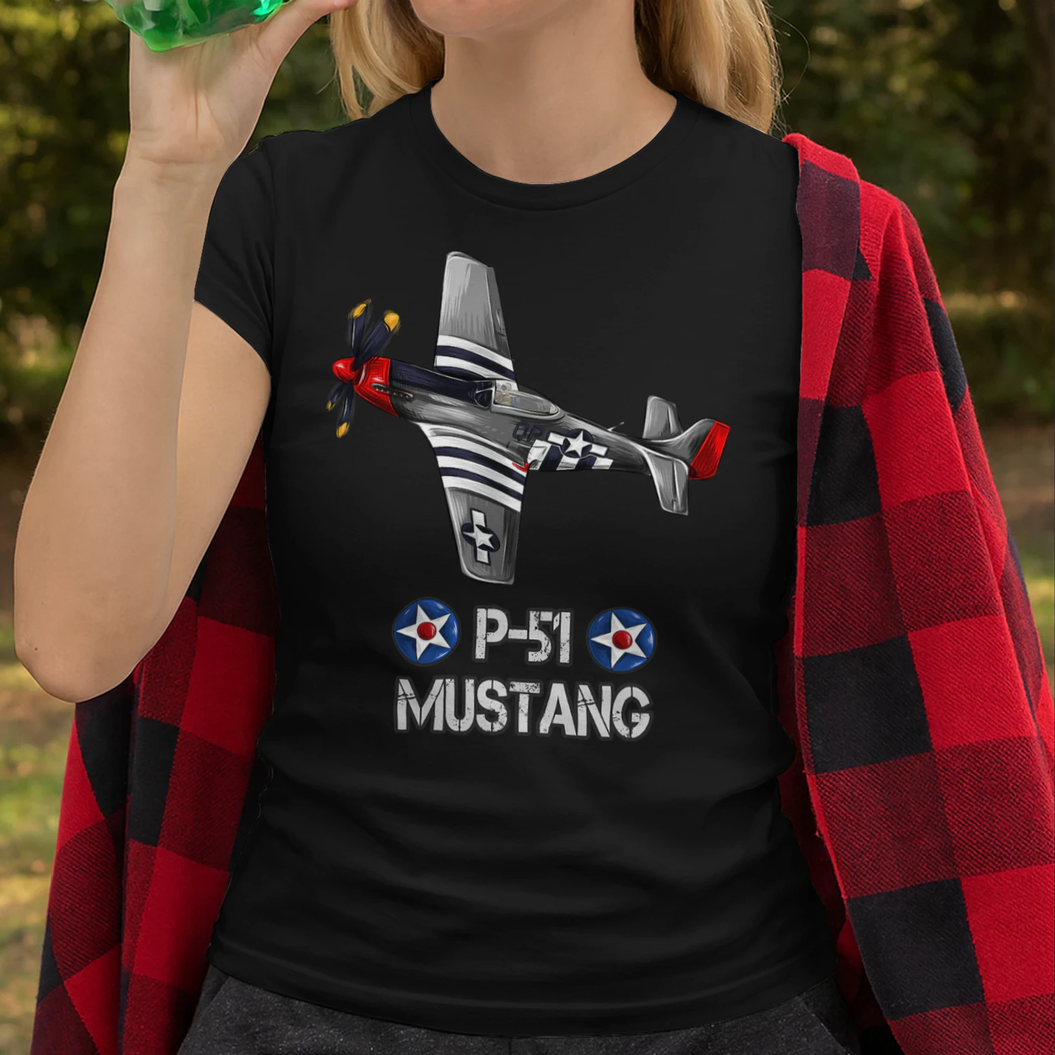 World War Ii American P 51 Mustang Fighter Plane Airplane T Shirt AIP0121